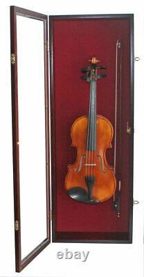 1/4-3/4 Acoustic Violin Display Case Stand Wall Shadow Box Holder Wood Cabinet