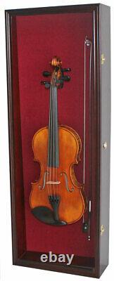 1/4-3/4 Acoustic Violin Display Case Stand Wall Shadow Box Holder Wood Cabinet
