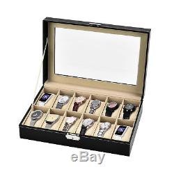 10/12/24 Slot Watch Box Leather Display Case Organizer Top Glass Jewelry Storage