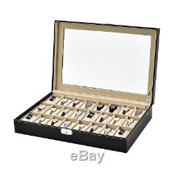 10/12/24 Slot Watch Box Leather Display Case Organizer Top Glass Jewelry Storage