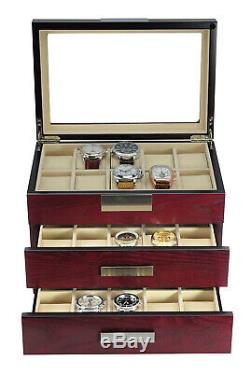 10 20 30 Wrist Watch Oak Storage Display Chest Box Display Wooden Case Cabinet