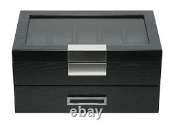 10 20 Wrist Watch Black Oak Wood Leather Storage Display Box Display Case
