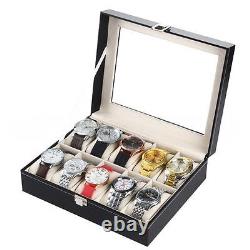 10 slots pu leather watch/bracelet display box glass top jewelry case organizer