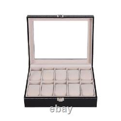 10 slots pu leather watch/bracelet display box glass top jewelry case organizer