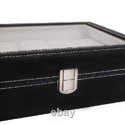 10 slots pu leather watch/bracelet display box glass top jewelry case organizer