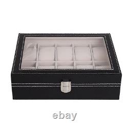 10 slots pu leather watch/bracelet display box glass top jewelry case organizer