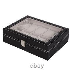 10 slots pu leather watch/bracelet display box glass top jewelry case organizer