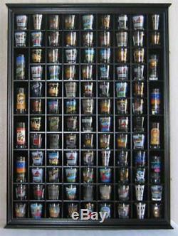 100 Shot Glass Display Case Wall Cabinet Shadow Box, Black Finish, SC15-BLA