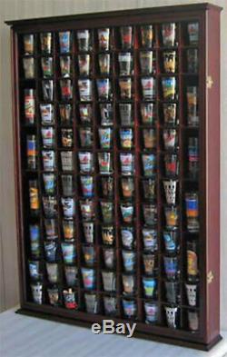 100 Shot Glass Display Case Wall Cabinet Shadow Box, Mahogany Finish, SC15-MAH