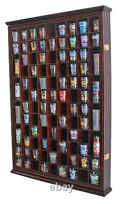 100 Shot Glass Display Case Wall Cabinet Shadow Box, Mahogany Finish, SC15-MAH
