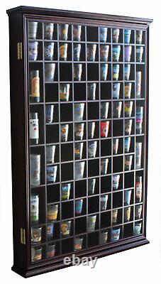 100 Shot Glass Display Case Wall Cabinet Shadow Box, Mahogany Finish, SC15-MAH