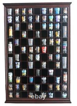 100 Shot Glass Display Case Wall Cabinet Shadow Box, Mahogany Finish, SC15-MAH