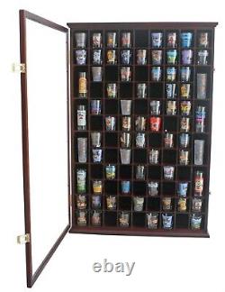 100 Shot Glass Display Case Wall Cabinet Shadow Box, Mahogany Finish, SC15-MAH