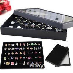 100 Slots Jewelry Ring Display Organizer Tray Holder Earrings Storage Box Case