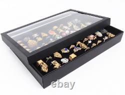 100 Slots Jewelry Ring Display Organizer Tray Holder Earrings Storage Box Case