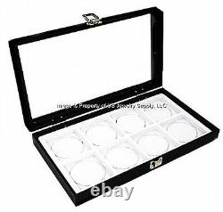 12 Glass Top Lid White 8 Space Organizer Display Boxes Cases Bangle Pins Medals