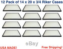 12 Pack of 14 x 20 x3/4 Riker Cases Boxes for Collectibles Arrowheads Jewelry