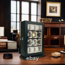 12 Piece Black Ebony Wood Watch Display Wall Hanging Case and Storage Organizer