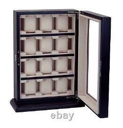 12 Piece Black Ebony Wood Watch Display Wall Hanging Case and Storage Organizer