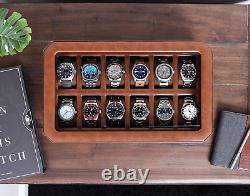 12 Slot Leather Watch Box Luxury Watch Case Display Organizer, Microsuede Mens