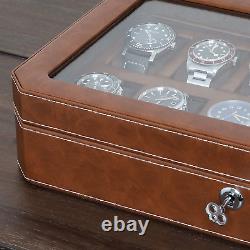 12 Slot Leather Watch Box Luxury Watch Case Display Organizer, Microsuede Mens