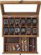 12-Slot Watch Box 2-Tier Watch Display Case with Large Glass Lid Removable Watch