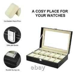 12 Slots PU Leather Watch Case Watch Box Organizer Jewelry Display Drawer Mens