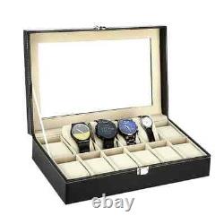 12 Slots PU Leather Watch Case Watch Box Organizer Jewelry Display Drawer Mens