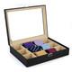 12 Tie Display Case Black Carbon Belts Mens Accessories Storage Box Fathers Gift