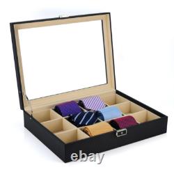 12 Tie Display Case Black Carbon Belts Mens Accessories Storage Box Fathers Gift