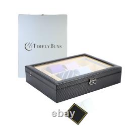 12 Tie Display Case Black Carbon Belts Mens Accessories Storage Box Fathers Gift