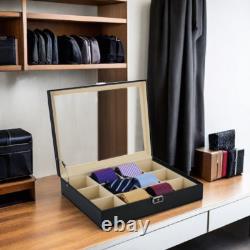 12 Tie Display Case Black Carbon Belts Mens Accessories Storage Box Fathers Gift