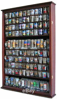 144 Shot Glass Display Case Wall Rack Cabinet Shadow Box LOCKABLE SC16L-MAH