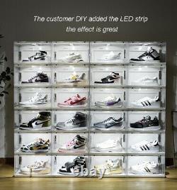 14x Clear Side Shoe Box Sneaker Closet Case Organizer Stackable Display Cabinet