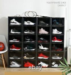 14x Clear Side Shoe Box Sneaker Closet Case Organizer Stackable Display Cabinet