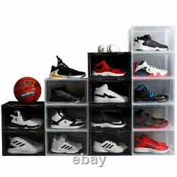 14x Clear Side Shoe Box Sneaker Closet Case Organizer Stackable Display Cabinet