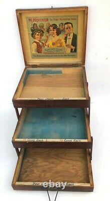 1900 Antique Wood Tiered Extend M. Hohner Harmonica Advertising Display Case Box