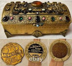 1915 Worlds Fair Ppie La Tausca Brass Ormolu Jeweled Casket Jewelry Vanity Box