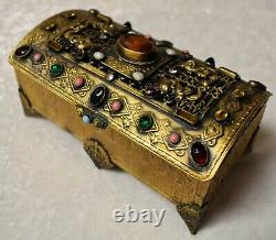 1915 Worlds Fair Ppie La Tausca Brass Ormolu Jeweled Casket Jewelry Vanity Box