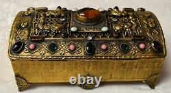 1915 Worlds Fair Ppie La Tausca Brass Ormolu Jeweled Casket Jewelry Vanity Box