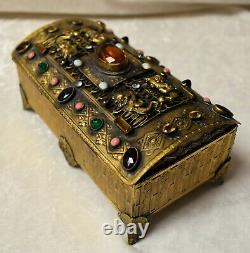 1915 Worlds Fair Ppie La Tausca Brass Ormolu Jeweled Casket Jewelry Vanity Box