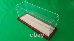 19L x 6W x 8H Clear Acrylic Display Case Box Table Top Showcase Walnut frame