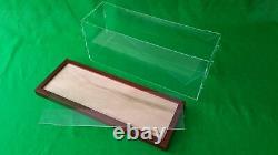 19L x 6W x 8H Clear Acrylic Display Case Box Table Top Showcase Walnut frame