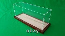 19L x 6W x 8H Clear Acrylic Display Case Box Table Top Showcase Walnut frame