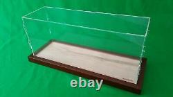 19L x 6W x 8H Clear Acrylic Display Case Box Table Top Showcase Walnut frame