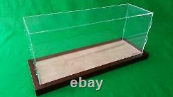 19L x 6W x 8H Clear Acrylic Display Case Box Table Top Showcase Walnut frame