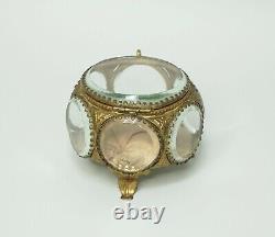 19c. Victorian French Palais Royal Ormolu Beveled Thick Glass Jewelry Casket Box
