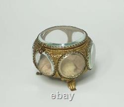 19c. Victorian French Palais Royal Ormolu Beveled Thick Glass Jewelry Casket Box