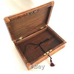 19th Century Maple Bur Inlay JEWELLERY Trinket Display Case Box & Key