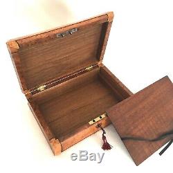 19th Century Maple Bur Inlay JEWELLERY Trinket Display Case Box & Key